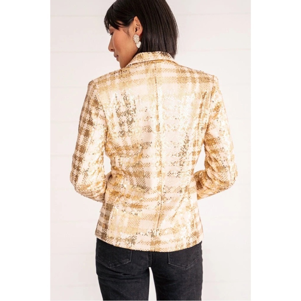Ivy City Co Blanche Blazer Gold Sequin Jacket - Picture 2 of 16